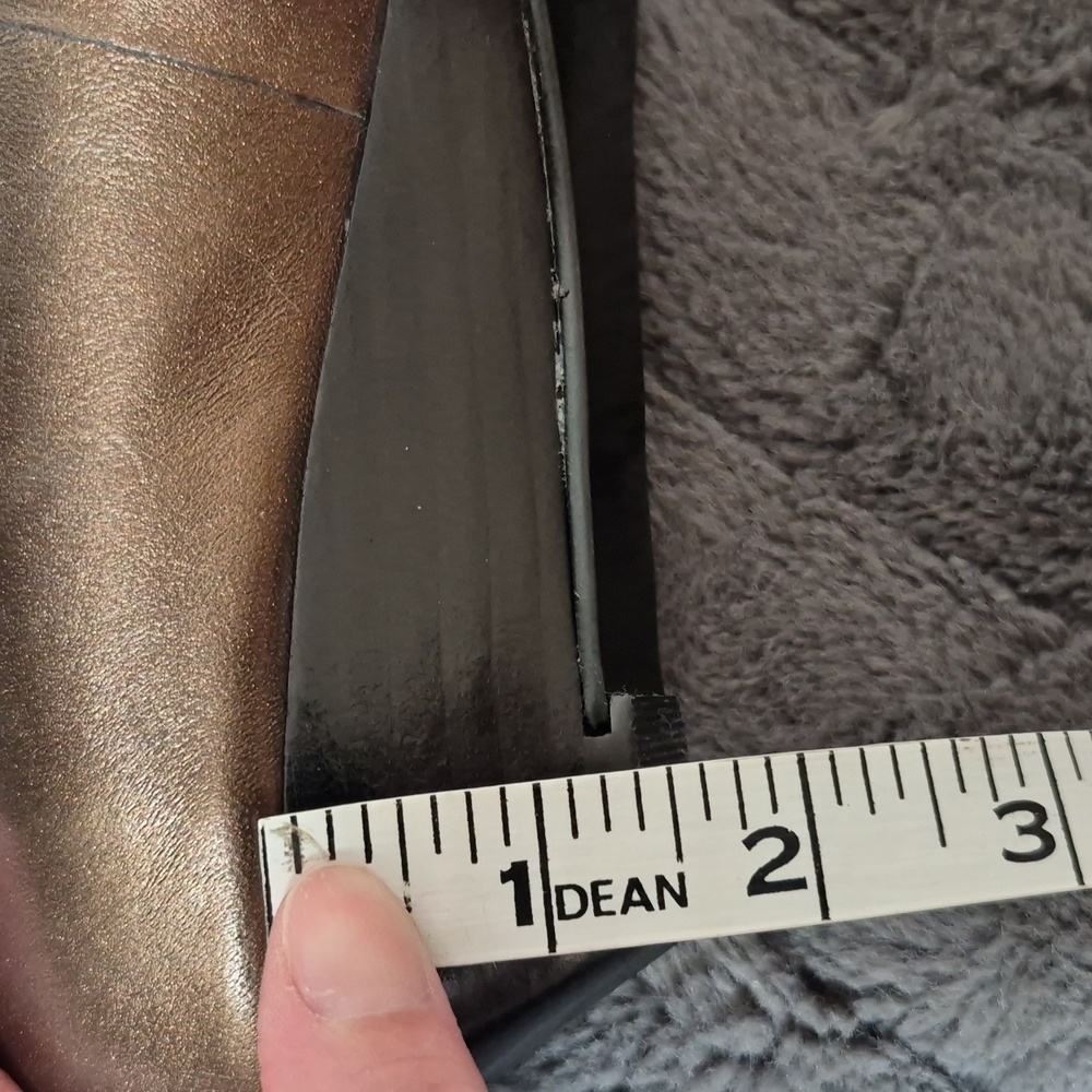 Pierre Michel Bronze Metallic Leather Peep Toe Wedges, Size 37 - Picture 14 of 15